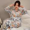 Pajamas Women's New Spring and Summer Cute Cat Ice Silk Long-sleeved Suit Silk Loungewear Suit