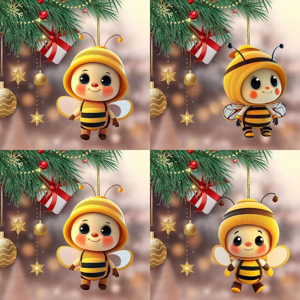 Car Accessory Acrylic Bee Mirror Pendant With Christmas Tree For Holiday Decor