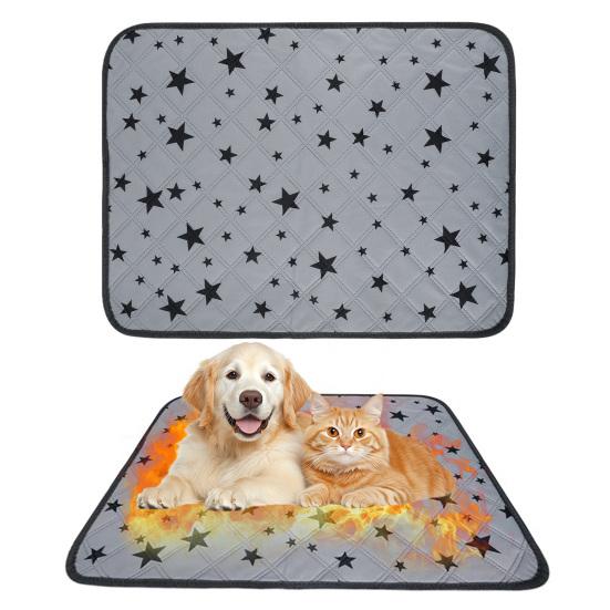 Self Warming Pet Mat Star Pattern Thermal Cat Mat Dog Crate Pad with Anti Slip Backing Washable Warm Pee Pad for Indoor Dogs Cats Couch Floor Use