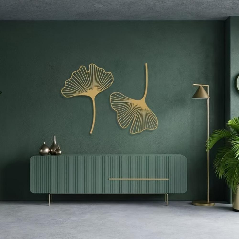 1pc Set of 2 Minimalist Ginkgo Leaves Metal Wall Decor, Floral Line Art, Natural Style for Bedroom, Home Accents, Scene Embellishments