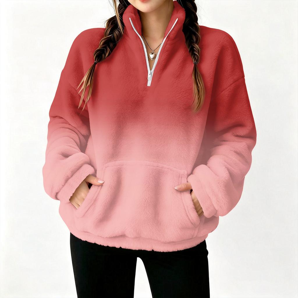 Women's Half Zip Pullover Gradient Print Long Sleeve Top for Fall and Winter