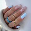 Sky Blue Wavy Nail Art Stickers, Matte Texture, Mid-Length, European and American Style, Elegant and Flattering.
