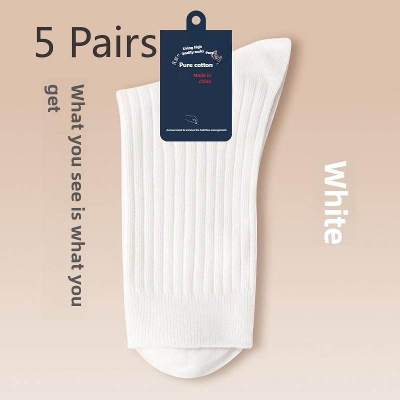 5 Paires de Chaussettes Mi-Tubes d'Affaires pour Homme Printemps et Automne en Pur Coton Respirant Quatre Saisons