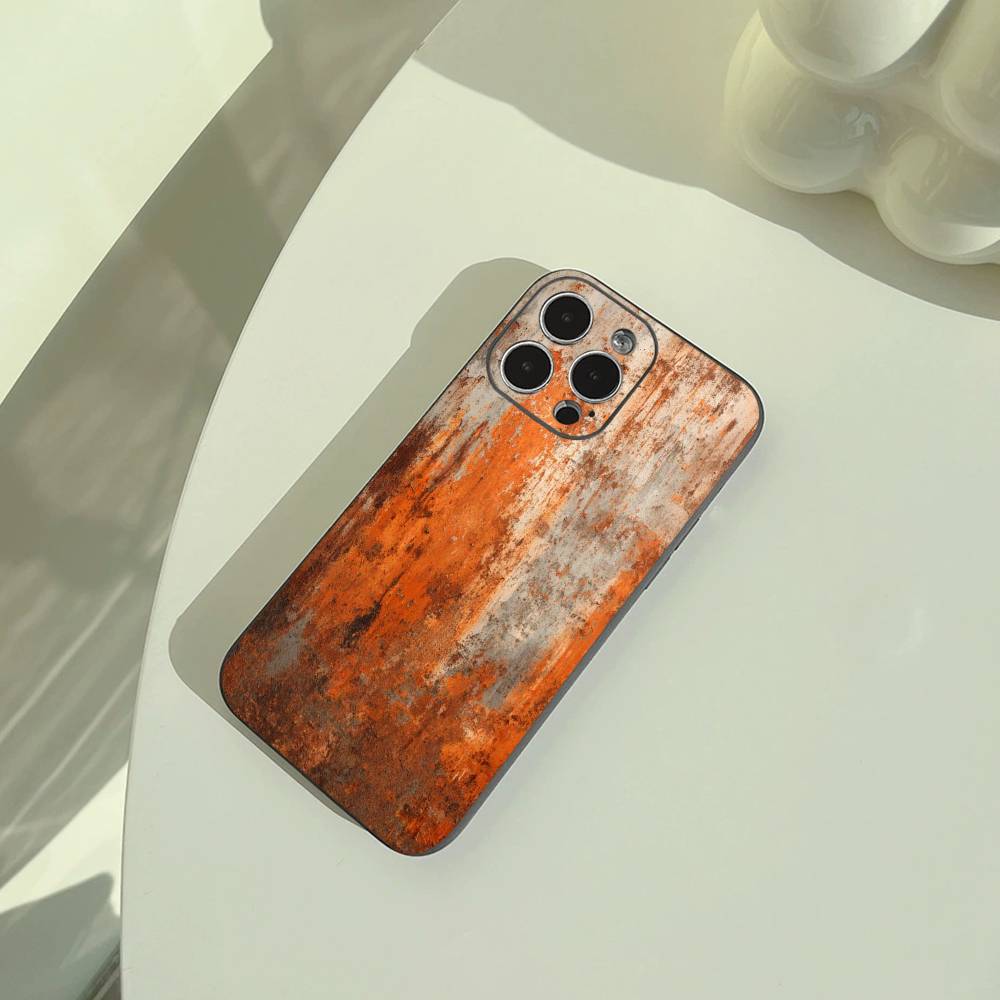 Natural- Rust- Texture Phone Case For iPhone 17,16,15,14,13,12,11 Pro Max,16Plus,XS Lightweight and Practical Soft Black Cover