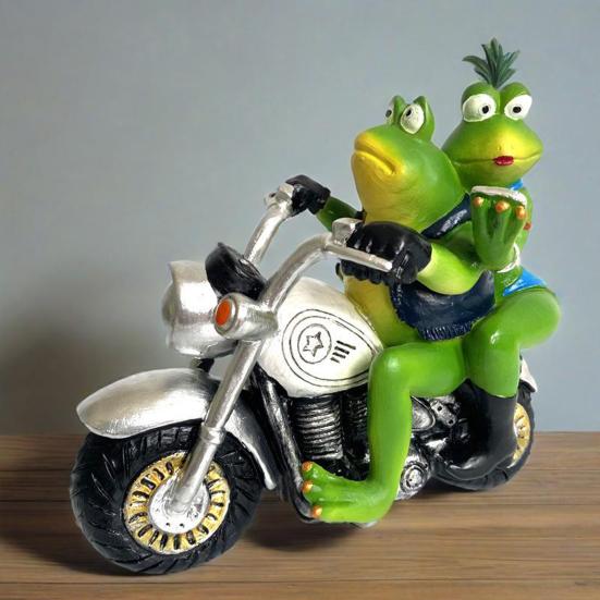 Motorcyclist Frog Figurine Frog Couple Statue Home Riding Motorcycle Decoration Frog Sculpture