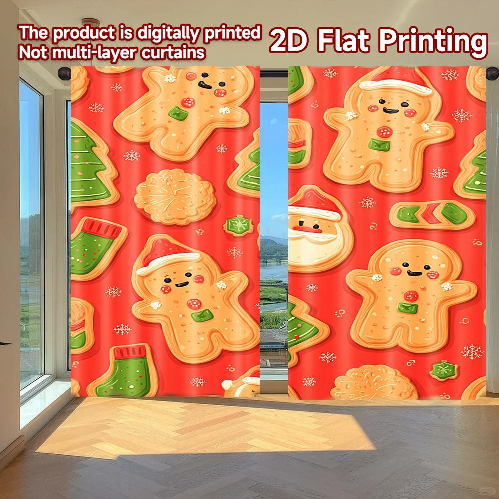 

Set Of 2 Flat Printing Curtains Without Rod Gingerbread Trees Men Ramadan Festival Popular Drapes Fabric Curtain Polyester W100*H70(CM)-Rod Pocket&1PCS