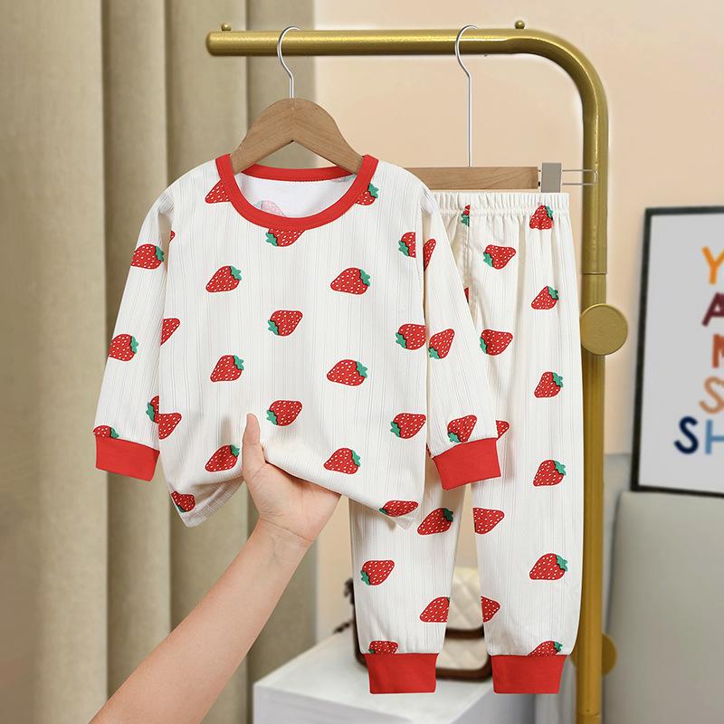 Kids Cotton Thermal Underwear Set Boys Girls Spring Autumn Pajamas Baby Warm Home Wear Long Sleeve Pants Lounge Suit