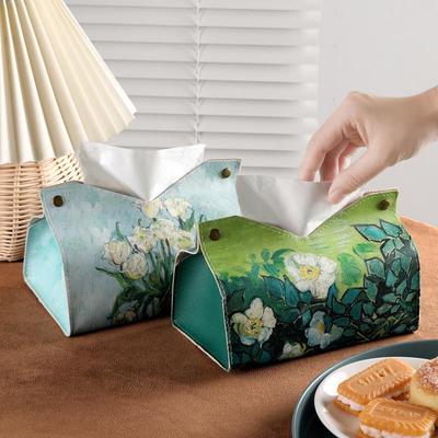 Taschentuchbox mit Ölgemälde „Moonlight White Rose“ – elegantes Wohn- und Autodekor