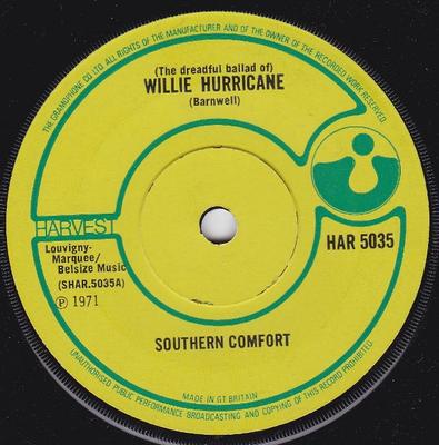 7-inch plaat SOUTHERN COMFORT (3) - (De Verschrikkelijke Ballade Van) Willie Hur HAR5035 Harvest 1971 VK Rock Gebruikt