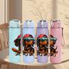 1PC Sunglasses Dachshund Puppy 750ml Color Plastic Sports Water Bottle Leakproof Flip Straw Lid Suitable for Sports Office Home Use