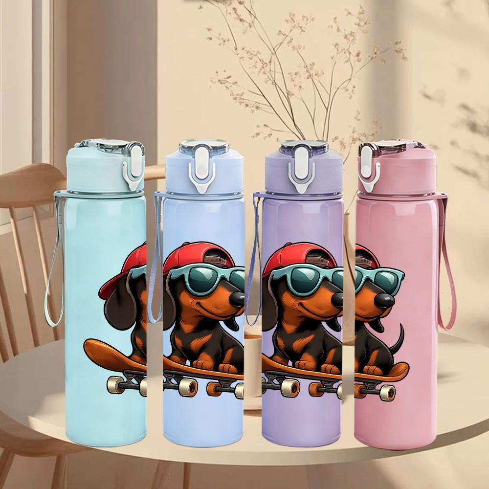 1PC Sunglasses Dachshund Puppy 750ml Color Plastic Sports Water Bottle Leakproof Flip Straw Lid Suitable for Sports Office Home Use