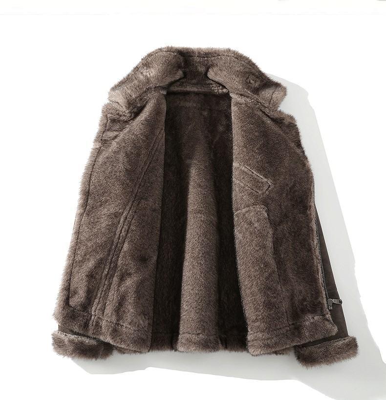 Men's Plus Size Lapel Leather and Fur Jacket - Winter Edition