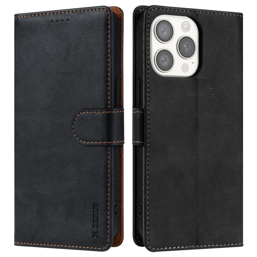 For iPhone 15 Pro Case Solid Color PU Leather Folio Phone Cover with Wallet