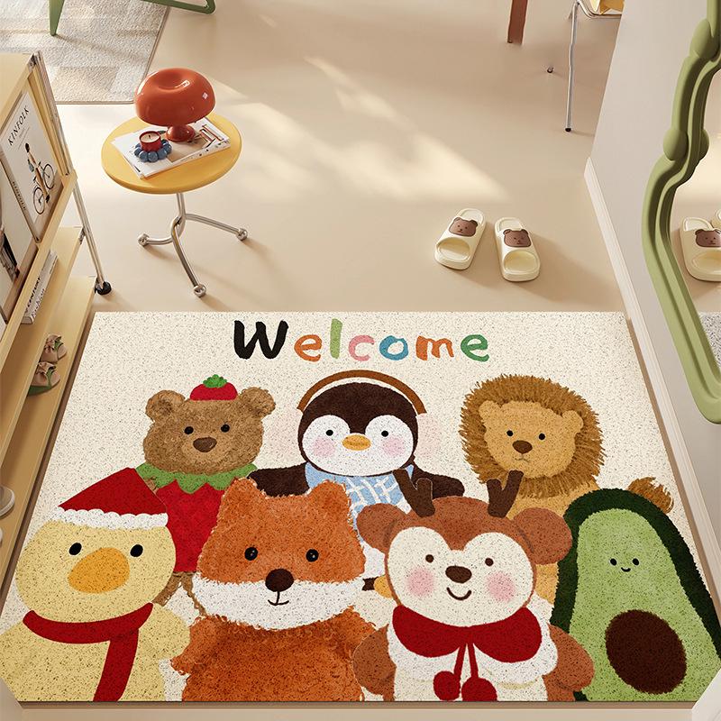 Cartoon Dust-Resistant Non-Slip Door Mat: Wear-Resistant, Cuttable, Dirt-Resistant Silk Ring Mat for Home Entrances