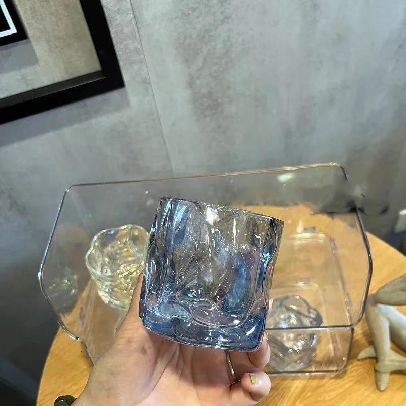 1Pcs Transparent Glass Mug Glacier Wine Whiskey Coffee Cup Household Drinking Juice Irregular Shape Cups Drinkware