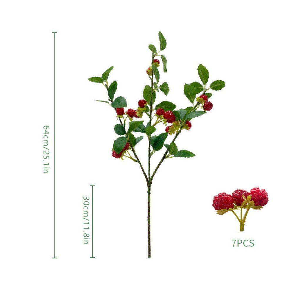 Red Berry Raspberry Artificial Plant DIY Green Leaves Faux Fruit Floral Arrangement Accessories Artificial Raspberry Branches