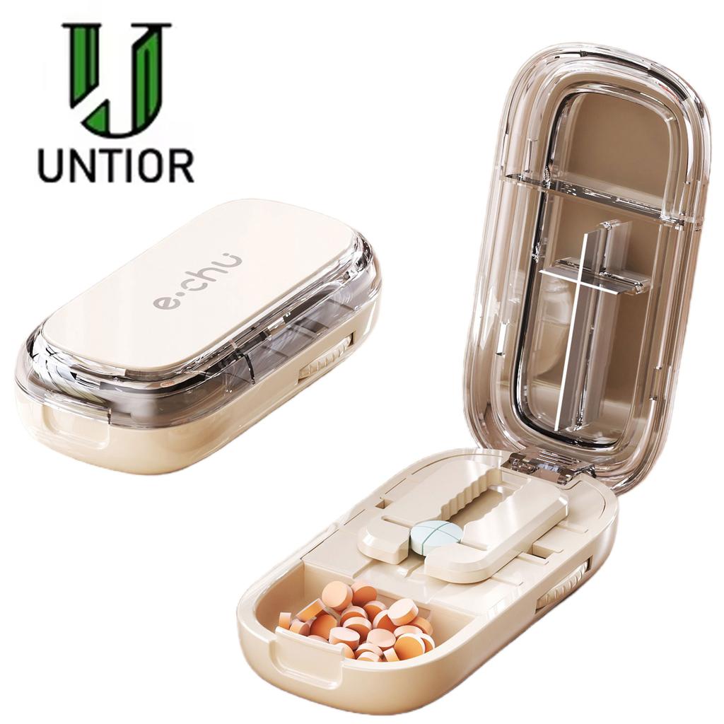 Bärbar Pillerdelare Halvera och Kvartsera Justerbar Delare Medicinförvaring Delare Dammisolerad Avdelare Organizer Krossare Pillerburk