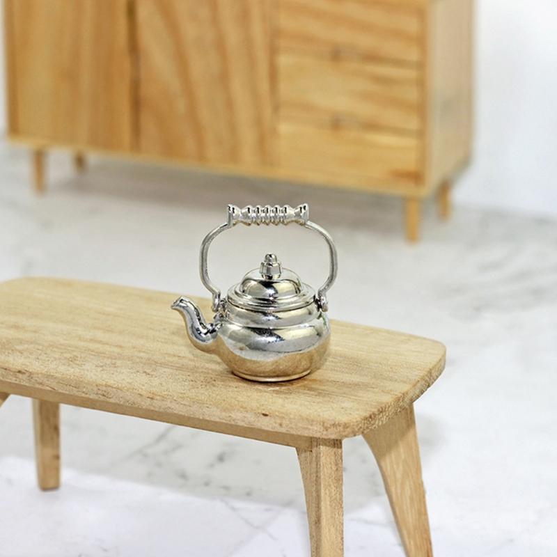 Miniature Food Scene Model 1:12/ 1:6 for Doll House Small Kitchen Accessory Mini Alloy Kettle Small Chic Mini Kettle Mod