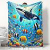 A Cozy Ocean-Themed Tapestry Fleece Blanket, Made of 100% Polyester with High-Definition Digital Printing, Suitable for All Seasons, a Cooling Blanket