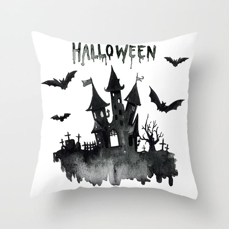 New Halloween Skull Pillow Black and White Pumpkin Print Pillow Case Peach Velvet Labeled Cushion