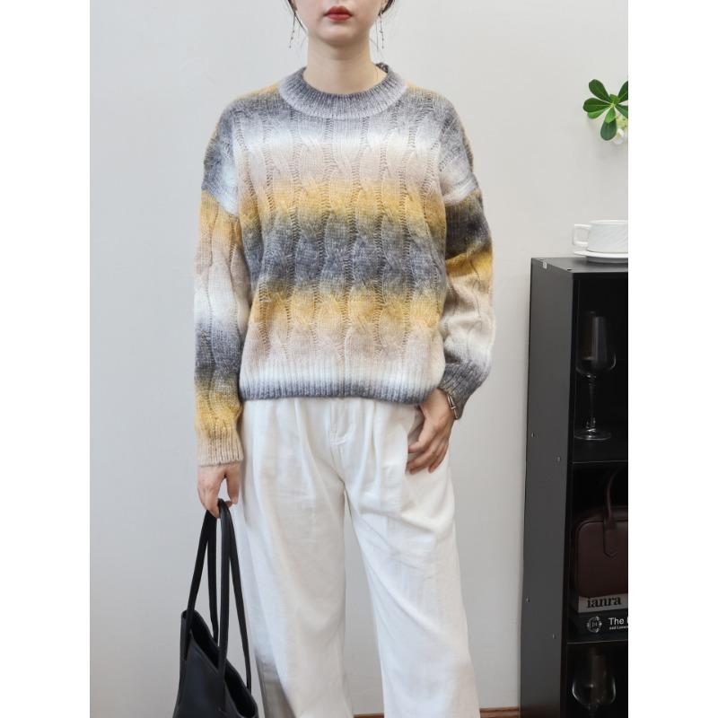 Autumn and winter new gradual change of color twist design sweater pullover loose sweet soft waxy knitted sweater top women
