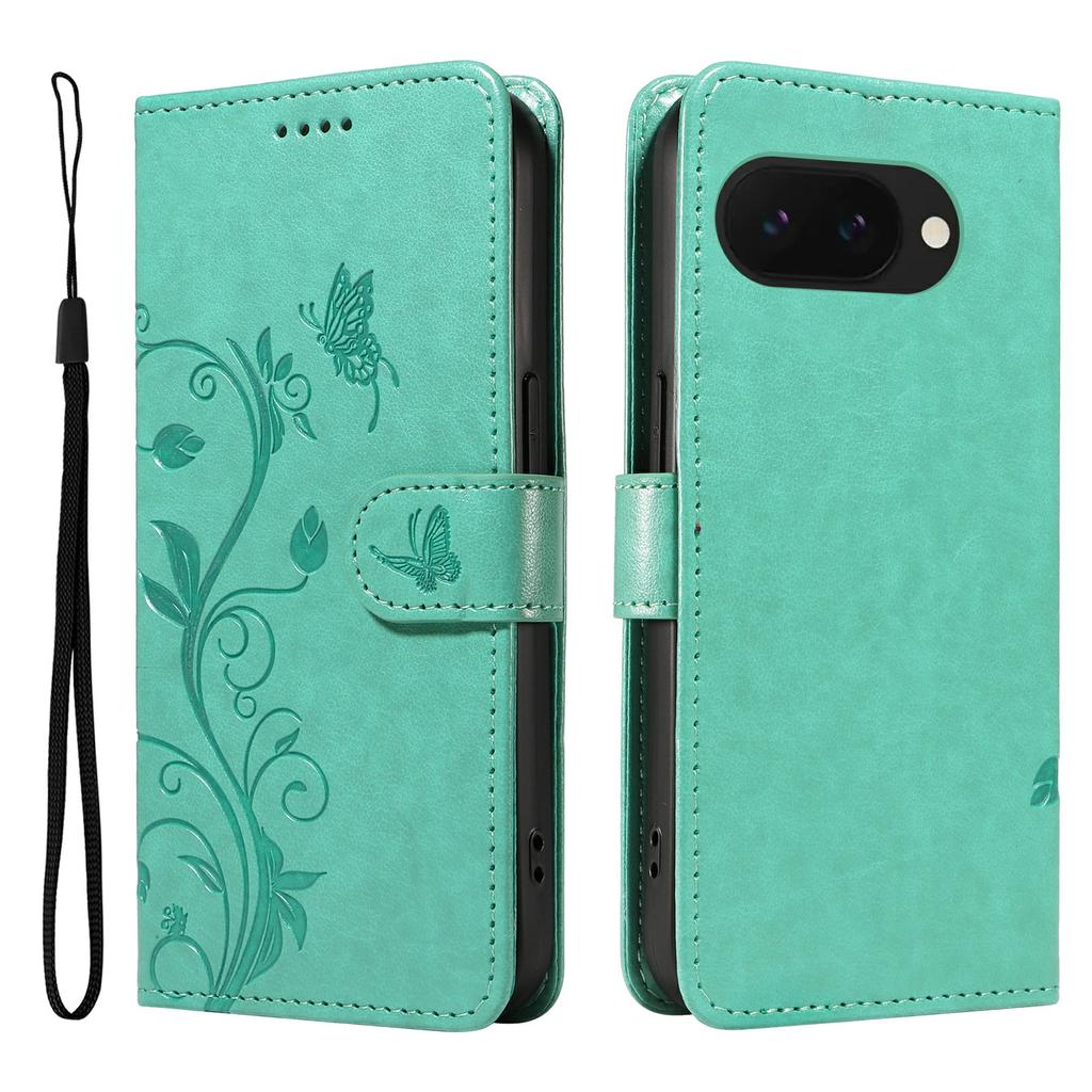 For Google Pixel 9a PU Leather Cases Flower Pattern Wallet Stand Phone Cover with Strap