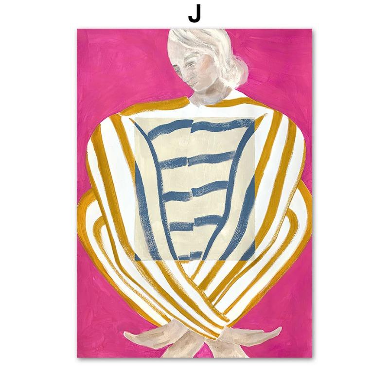 Abstract Figure Lines Stripe Girl Wall Art Posters Painting Hotel Bar Pictures For Living Room Decor Ibiza Miami Canvas Prints
