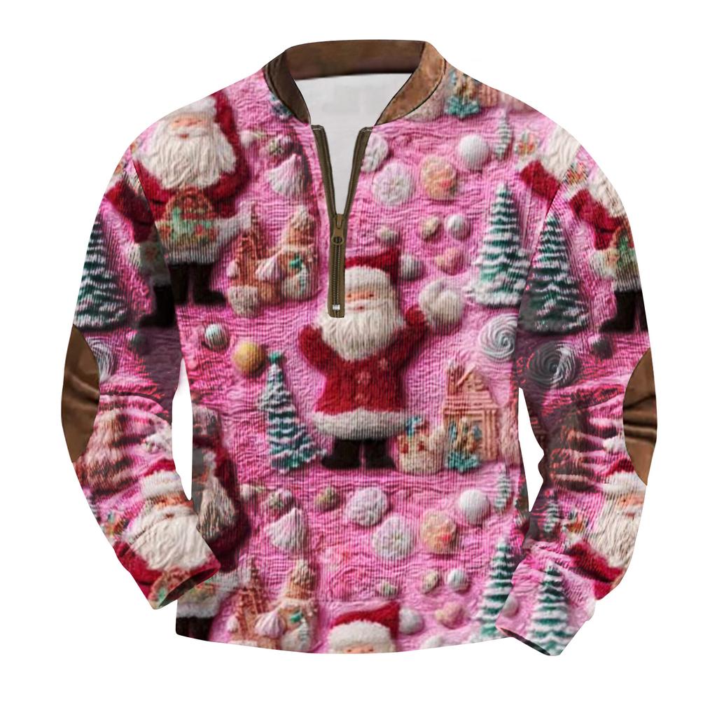 Men's Fashion Christmas Printed Corduroy Zipper Shirt