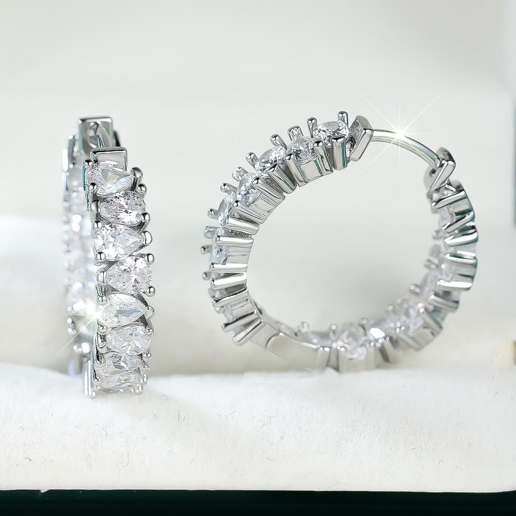 Cute Female White Zircon Stone Round Hoop Earrings Vintage Gold Silver Color Wedding Jewelry For Women