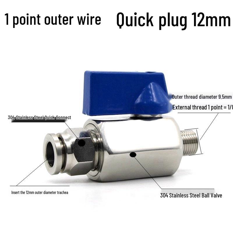 Pneumatic 304 Stainless Steel Ball Valve with Manual Male Thread Air Tube Connector
