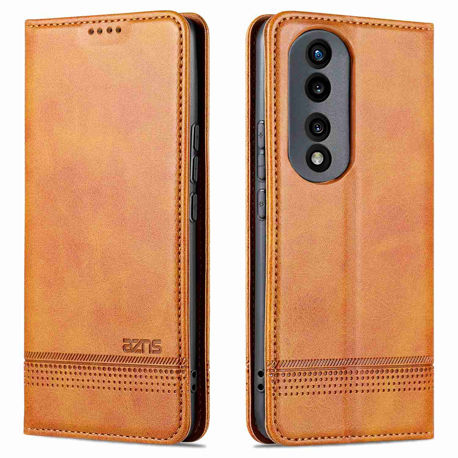 

AZNS For Honor 90 Pro Anti-scratch Phone Case Wallet Stand PU Leather Smartphone Cover Brown
