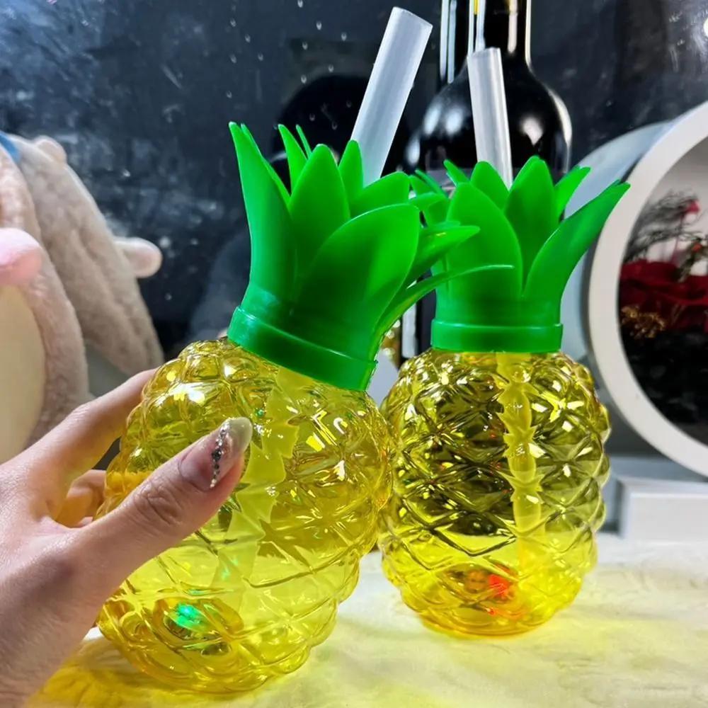 Cartoon Fruit Straw Cup Strawberry Pineapple Food Grade Plastic Water Bottle Watermelon Lemon Coconut Tea Milk Juice Drinkware