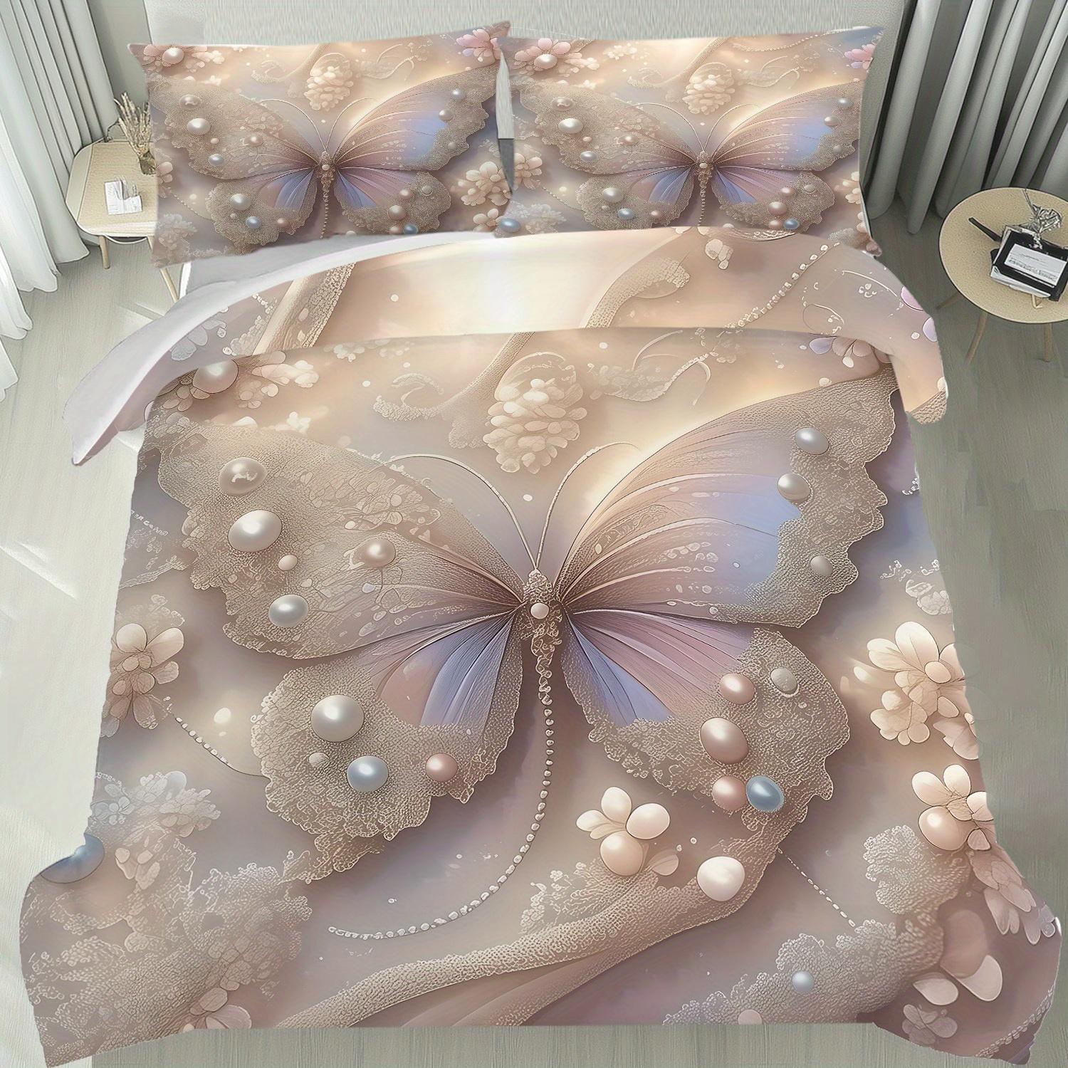 

Элегантный набор пододеяльников с бабочками, 3 шт., 1 пододеяльник + 2 наволочки, с изящным украшением в виде бабочки Duvet Cover Set&EU Single(135x200cm)