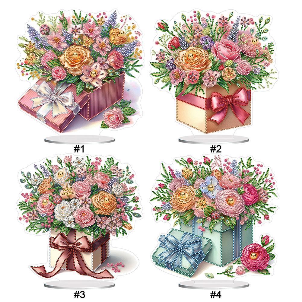 Flower Special Shaped Desktop Diamond Art Kits Colorful Diamond Painting Desktop Ornaments Kit for Home Office Desktop Decor