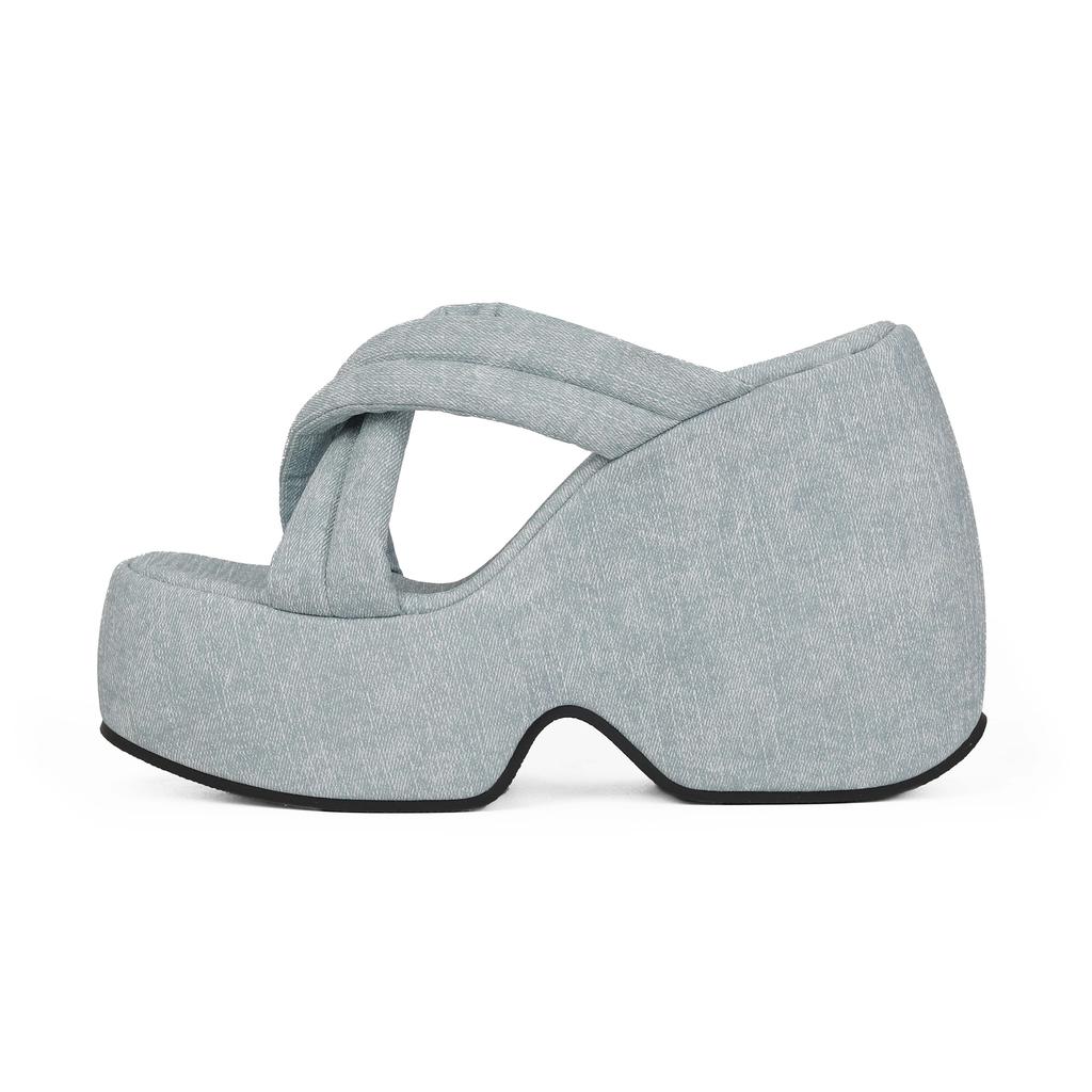 Krazing Pot Mules Polyurethane Summer Size 43 Women Platform Super High Heels Women Peep Toe Slip On Waterproof Sandals