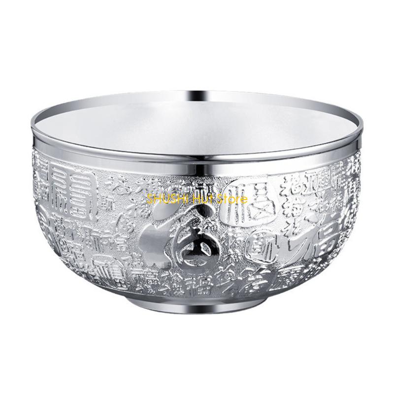 

Multifunctional Lucky Decoration Metal Prosperity Treasure Bowl with Good Fortunes Symbolism Home Altars Accessories D57B серебряный