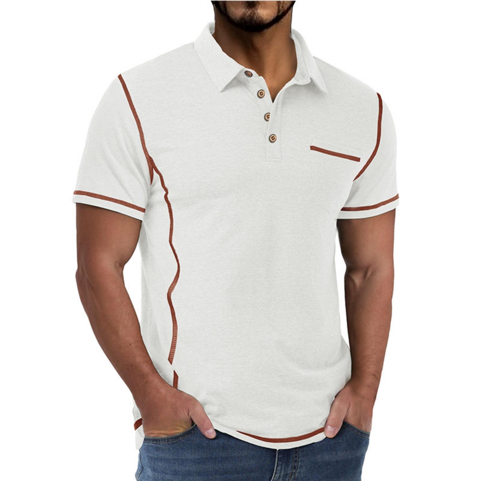 

Men s Short Sleeve Collar T-shirt Casual Lapel Top M білий