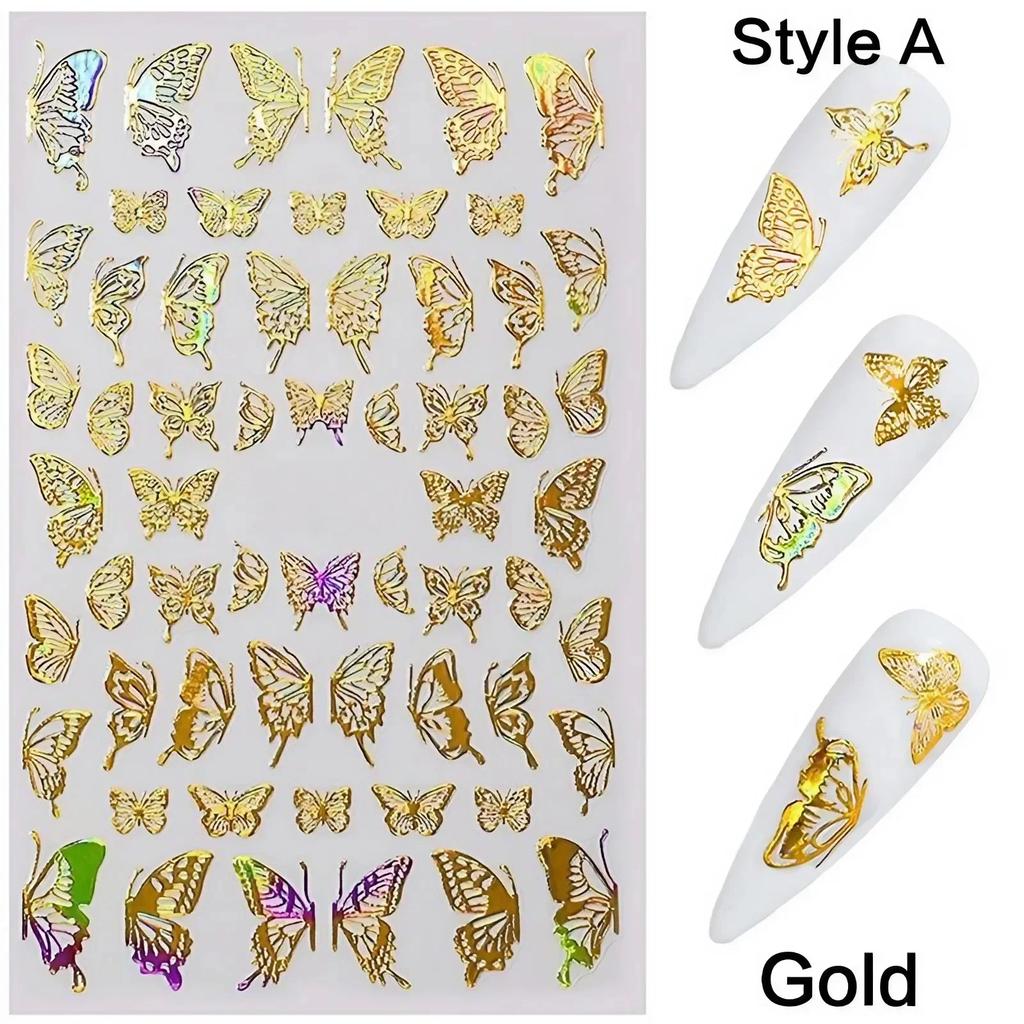 Holographic 3D Butterfly Nail Art Stickers Multi-Purpose Adhesive Sliders for Colorful DIY Nail Designs