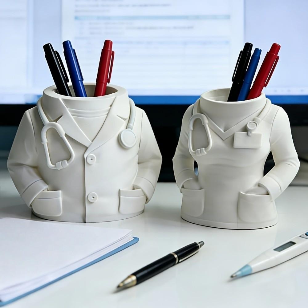 Creative White Coat-Shaped Pen Holder Multifunctional Stationery Organizer  Gift for Doctors Nurses