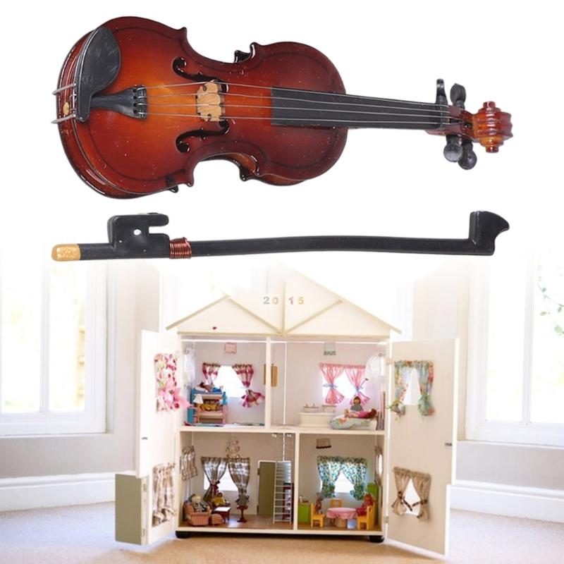 Violin Instrument Pretend Play for Kids Role Furniture Model Toy 1:12 Scale Vintage Violin Play Dollhouses