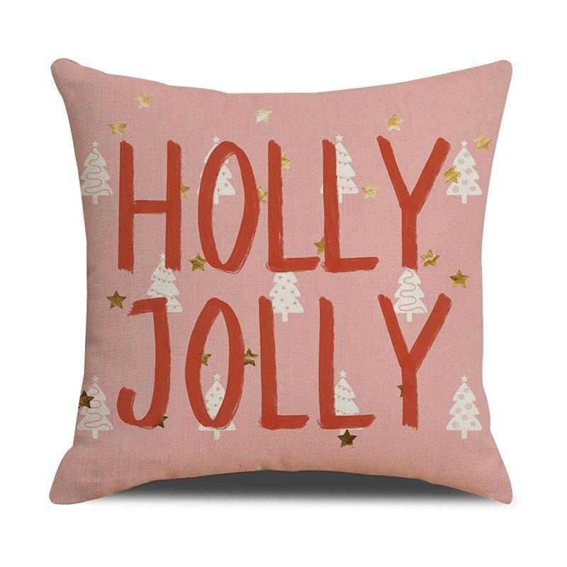 New Christmas Pillow Case Pink Snowman Print Combination Pillow Linen Stain-resistant Living Room Sofa Pillow