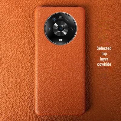 Genuine Leather Cowhide Lychee Pattern Protective Cover for Honor Magic 4 Pro Ultimate Edition