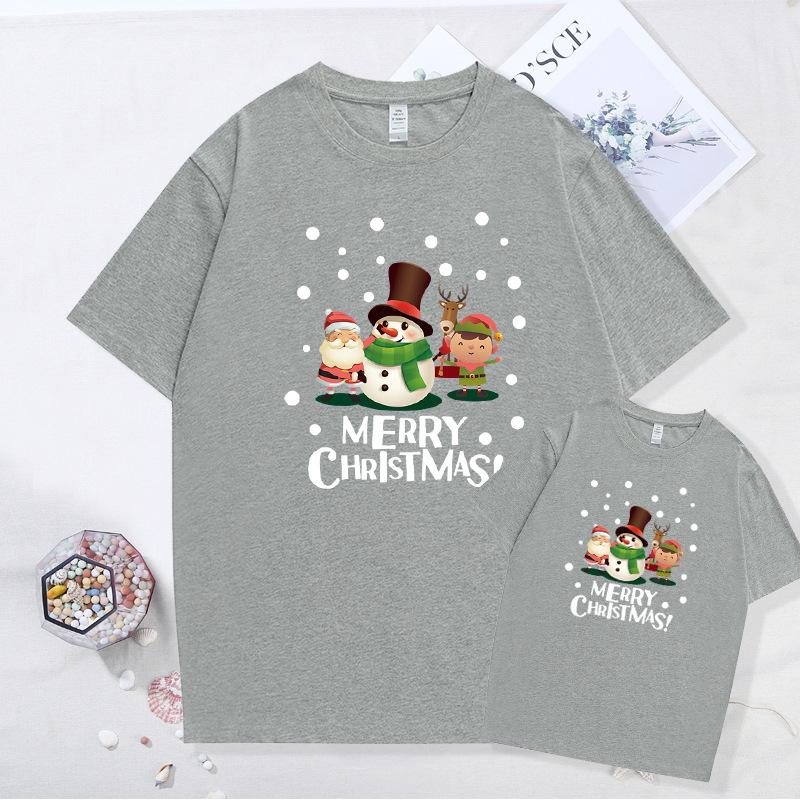 New Year Stylish Parent-Child Matching Outfit Set: Short Sleeve Family T-shirt for Christmas Photos - Includes Mother-Daughter Options