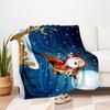 Christmas Santa Claus and Deer Flying In Moon Night Wall Sticker Home DecorBlanket Flannel Throw Blanket for Sofa, Bed, Travel, Camping, Off