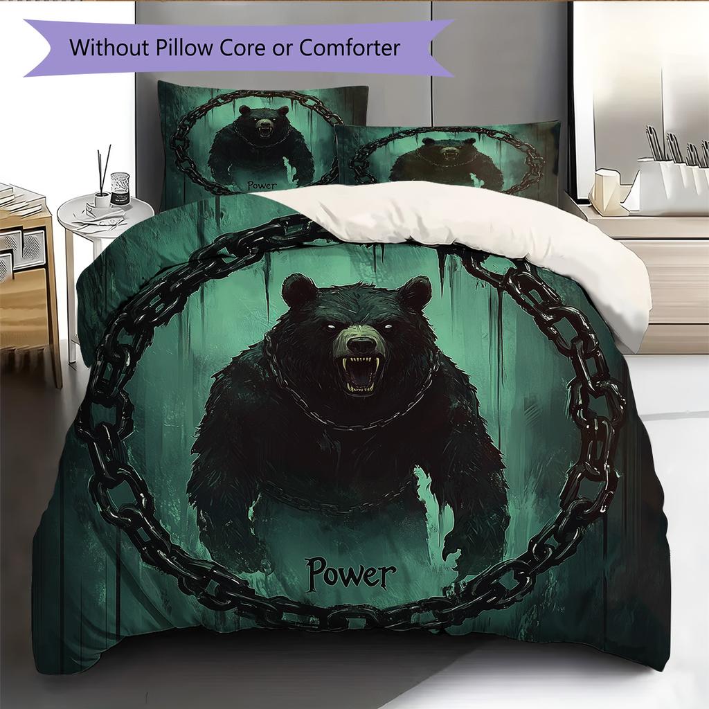 Roaring Bear Pattern Bedding Quilt Set  Home Decoration  Gift (1 * duvet cover + 2 * pillowcase  without core)