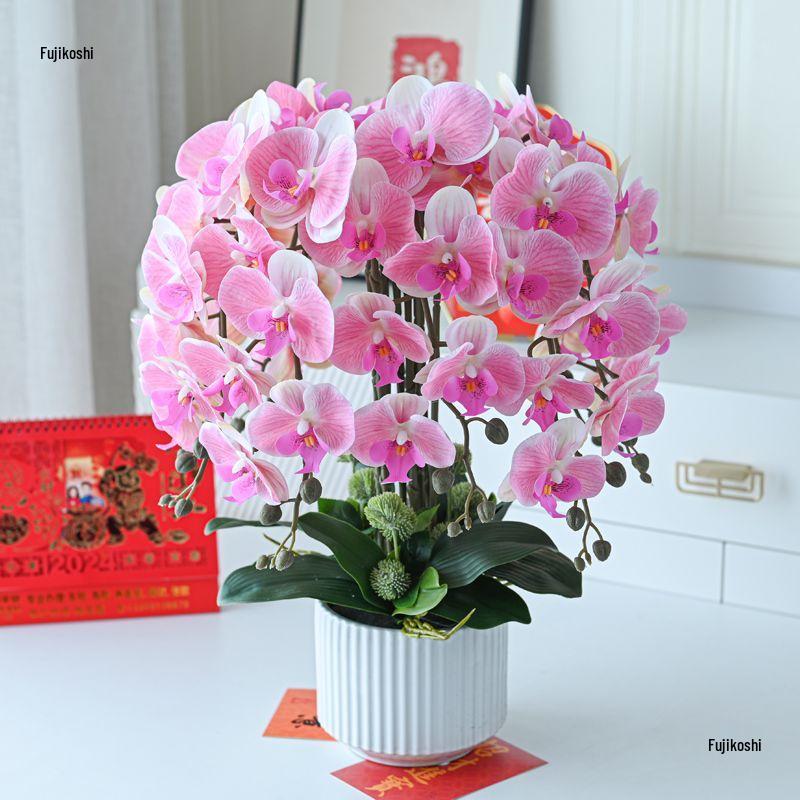 Handcrafted PU Phalaenopsis Floral Arrangement - Artificial Orchids for Living Room Decor and Bonsai TV Cabinet Display