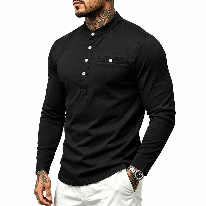 Men S Long Sleeve Henley T Shirt With Chest Pocket Casual Top