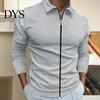 Men Shirt Autumn Winter Solid Color Long Breathable Sleeve Top Lapel Zipper Placket Outdoor Sports T-Shirt Polyester And Cotton Blend