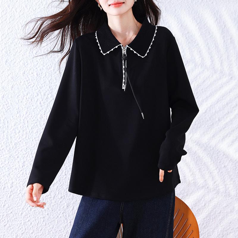 

Flaw-Free Casual Lapel Hoodie for Middle-Aged Women - Loose Fit, Plus Size, Spring/Autumn European Style XL чёрный