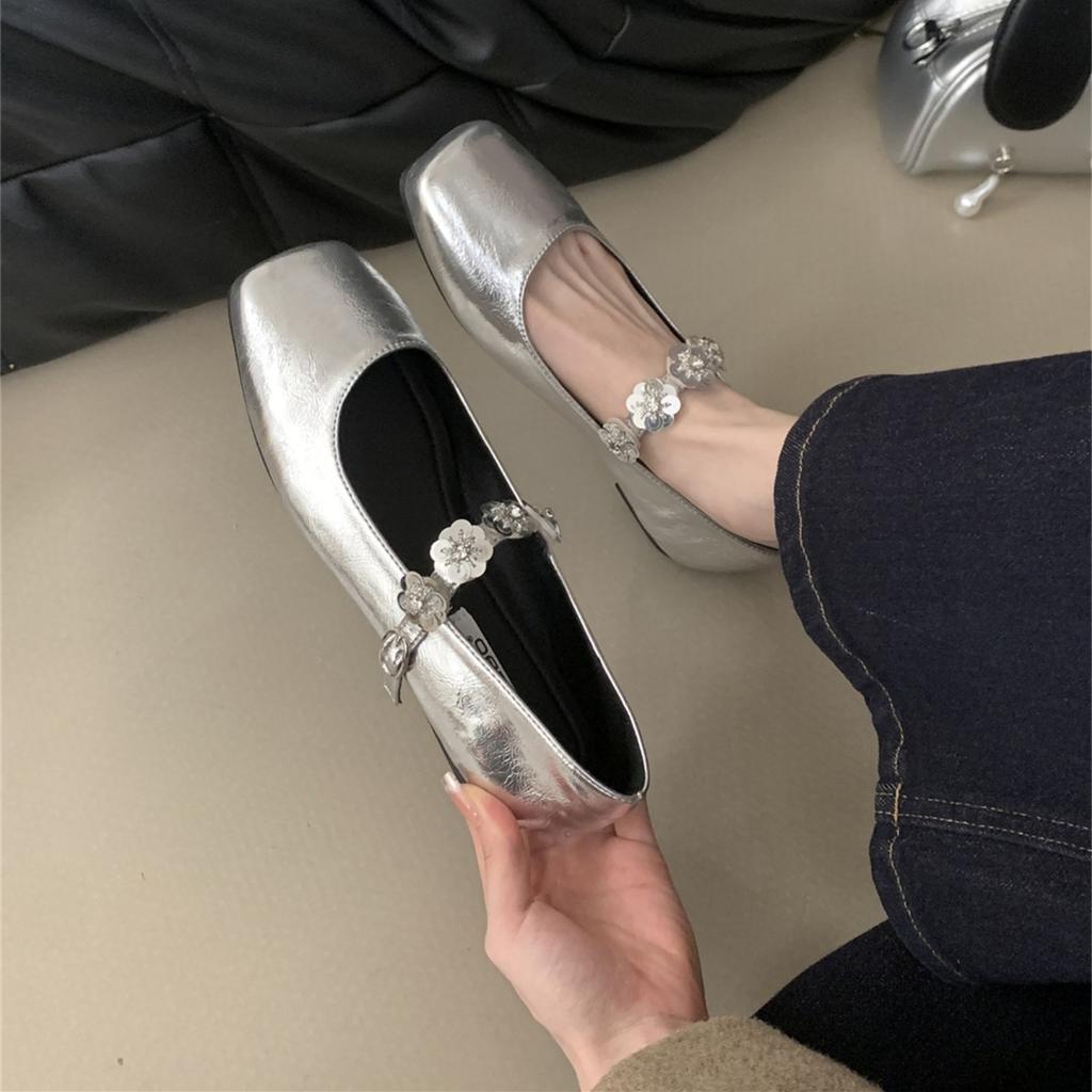 Fairy style low heel design single shoes women's shoes 2025 new autumn feeling square head black Mary Jane shoes